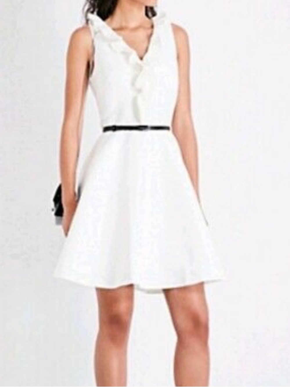 Ted Baker Ivory Qwinn ruffled Twill V-Neck Front Skater Dress Sz 2 (US 6/S)